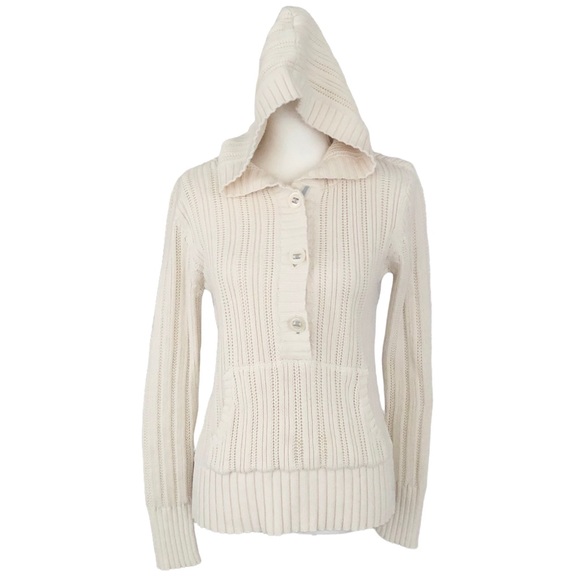 Old Navy Sweaters - Old Navy Cream Colorer Cable Knit 3 Button Hooded Sweater Size L